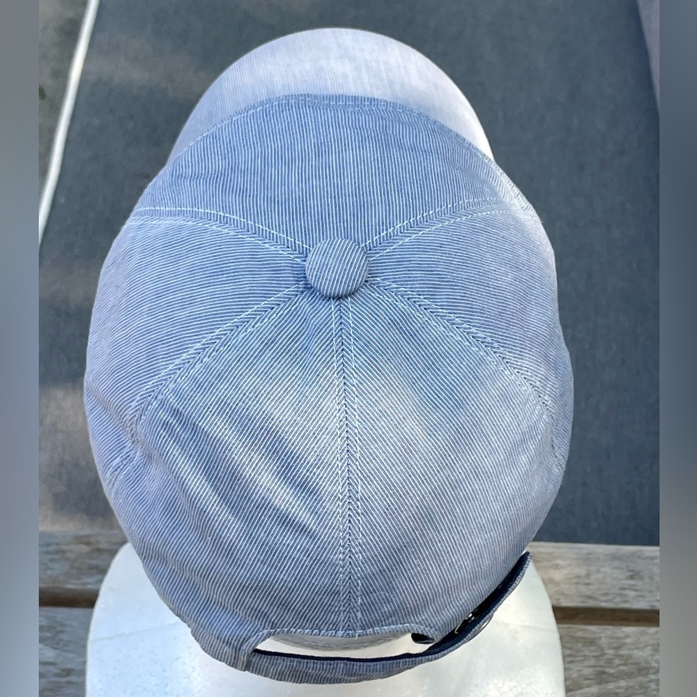 Hermes micro pinstripe cap, silver snaps, covered button,cotton, blue/white, 58 - Picture 10 of 15